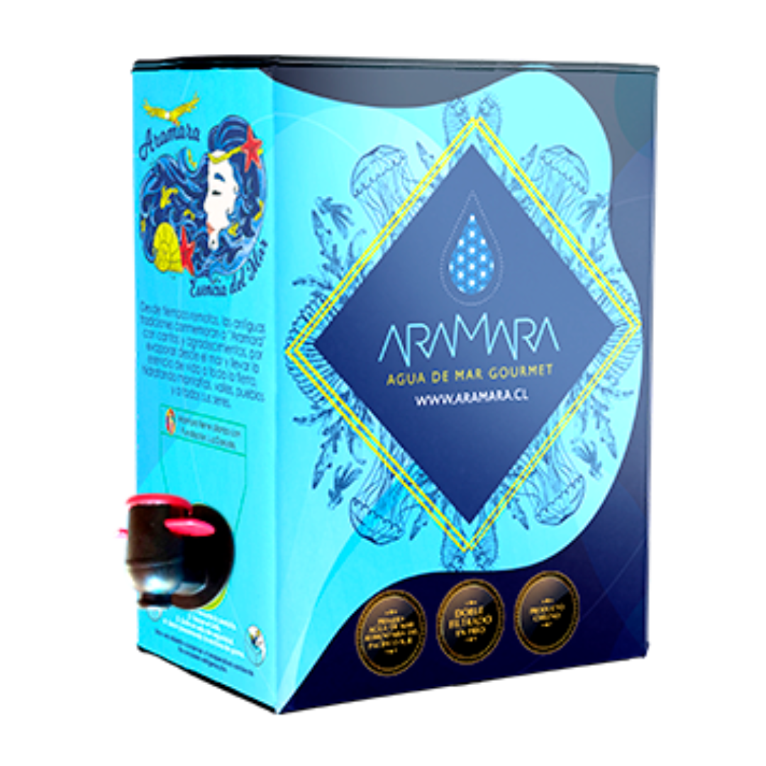 1 Caja de Aramara, 100% AGUA DE MAR 🌊 Hipertónica en Bag in Box de 3 Litros con dosificador incorporado.
